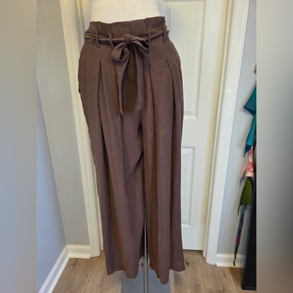 Anthropologie Pants - Anthropologie Mauve-Brown High-Waist Wide-Leg Trousers with Tie